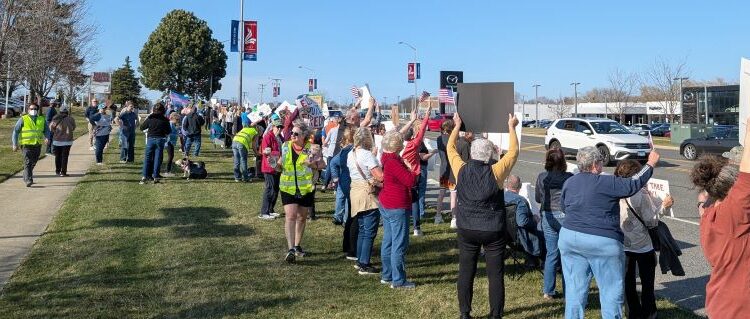 Hundreds Protest Elon Musk and President Trump at Libertyville Tesla Dealership